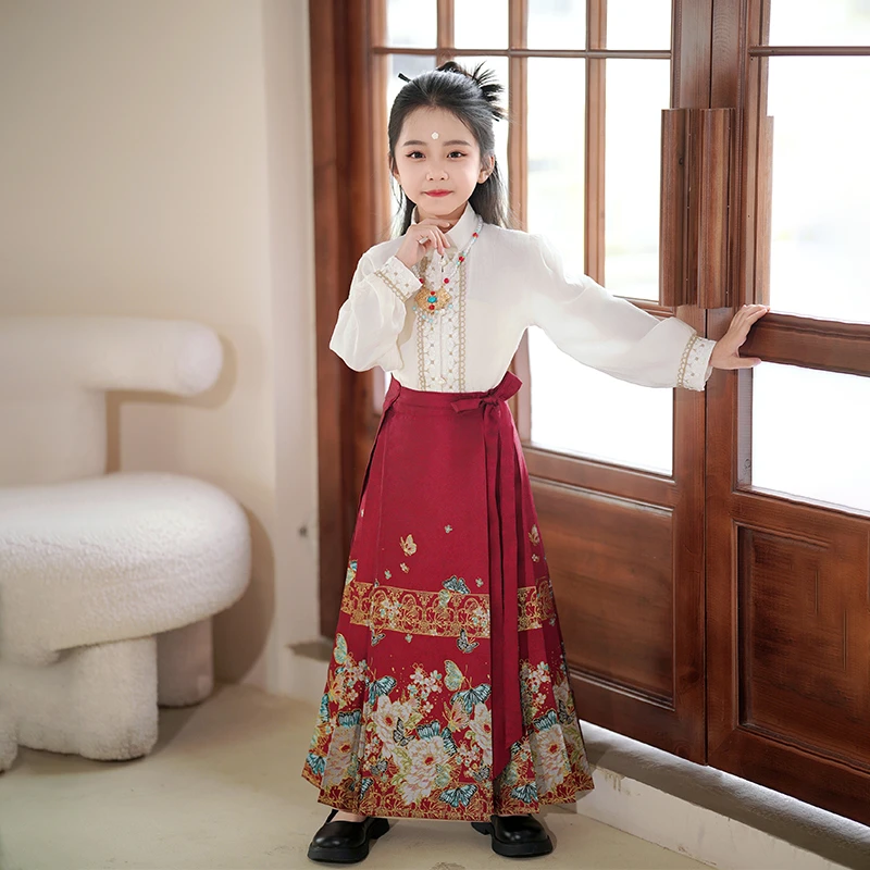 槿木缘【蝶恋花】女童马面裙织锦款中国风儿童汉服夏季唐装古风套装