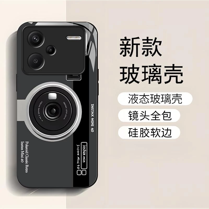 适用红米note13pro+手机壳NOTE13PRO+玻璃照相机图案男款防摔保护