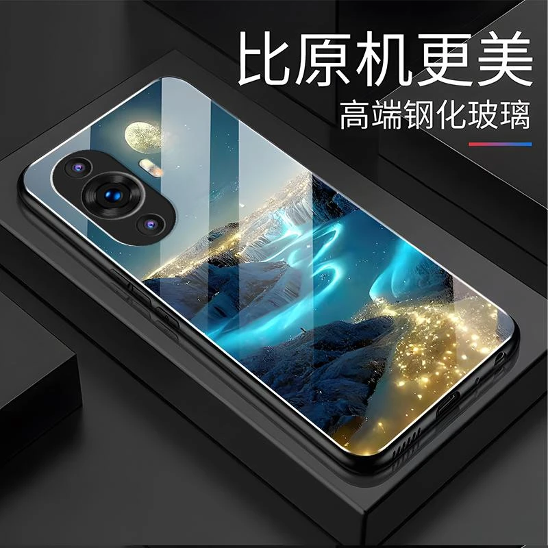 适用华为nova11手机壳NOVA11玻璃梦幻星河男新款风景图案时尚防摔