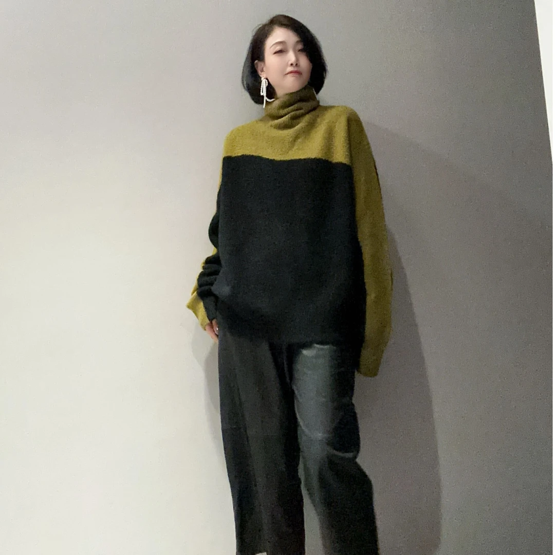 小众设计高级感高奢羊绒拼色阔版高领毛衣JP1630