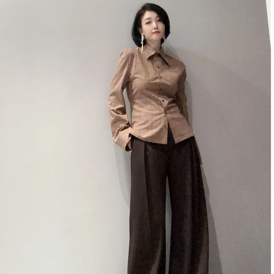 【专用】意大利进口高级咖色格纹毛料衬衣MT9490