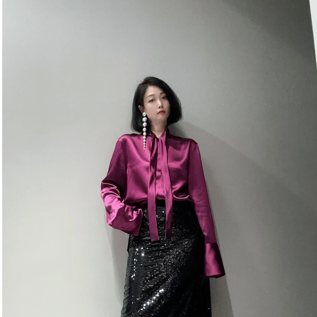 【玫紫】轻奢格调醋酸领结带气质风衬衫MT9896