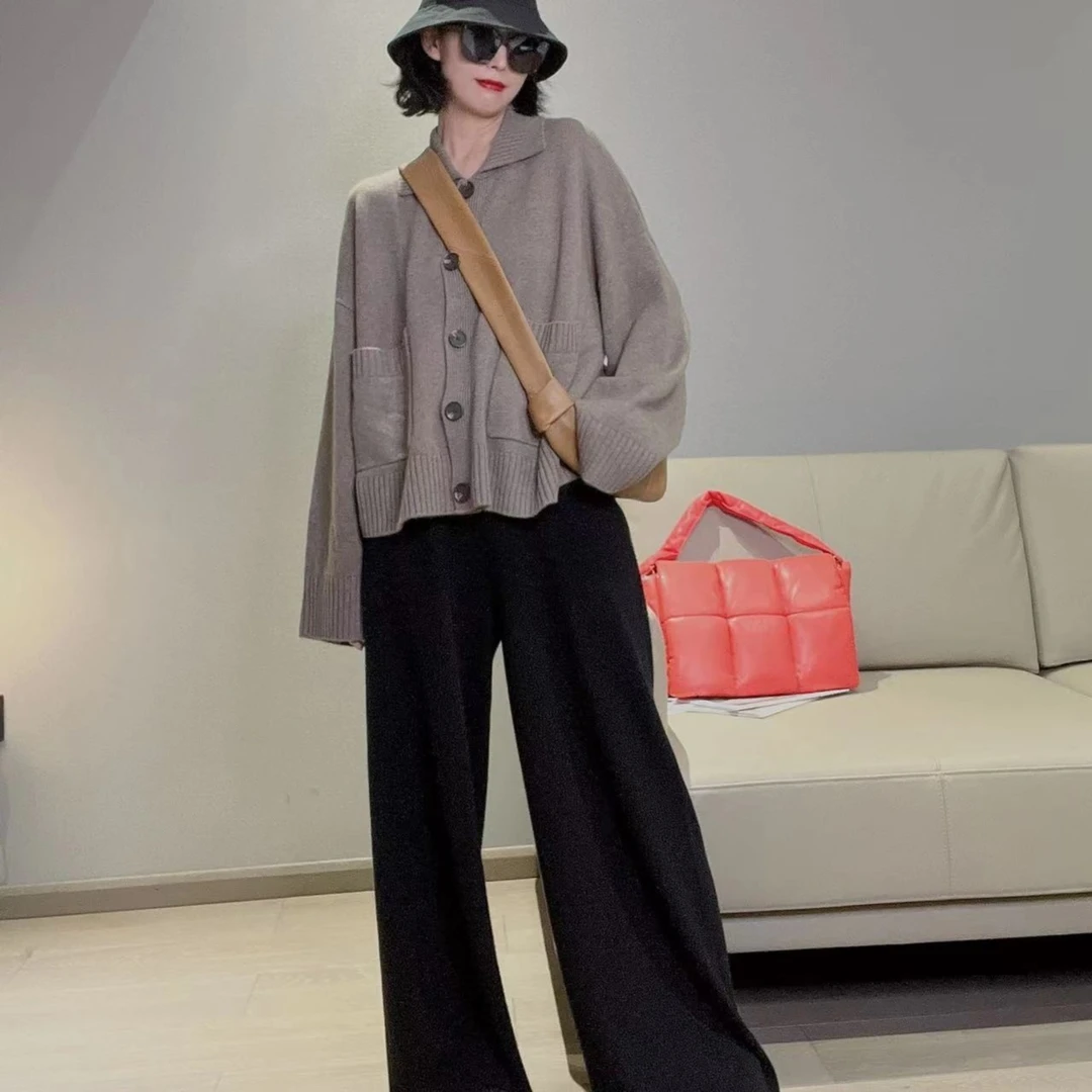 小众设计抽绳阔版山羊绒阔腿裤MW8314