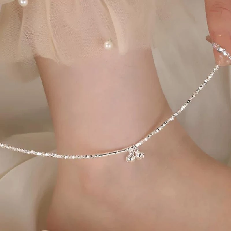 钛钢脚链 碎银子铃铛脚链2024新款潮轻奢小众高级感足链宫铃脚环