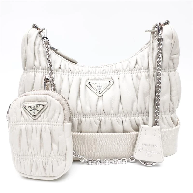 99新 Prada/普拉达 灰色褶皱子母单肩包/T_ZY0000373989