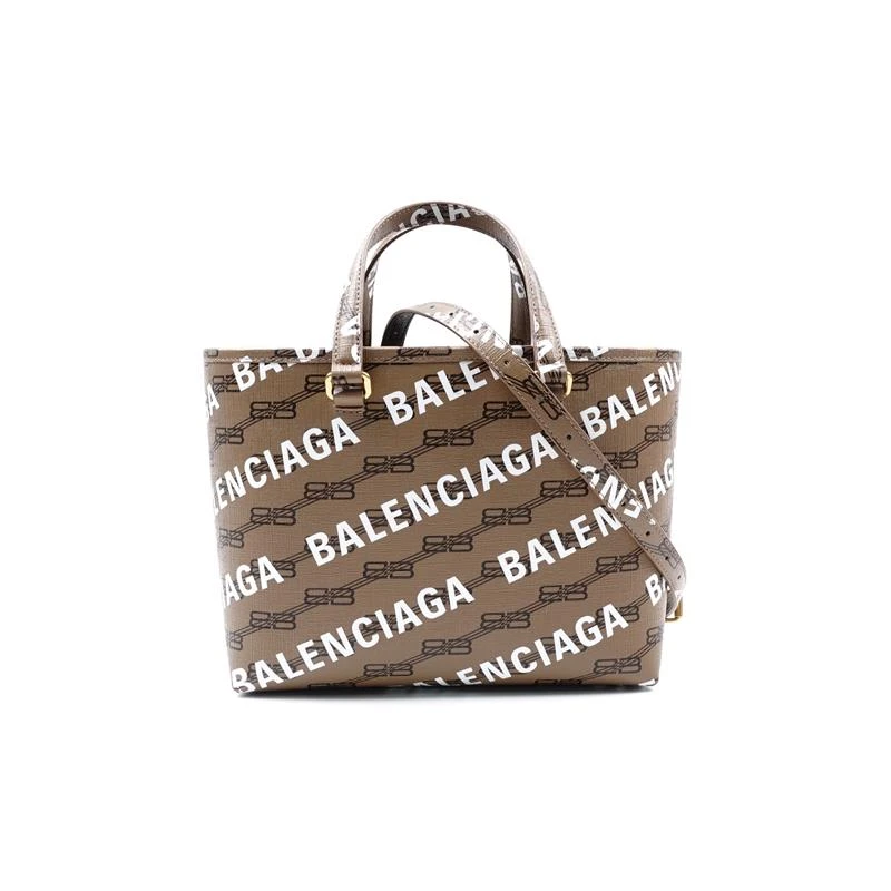 99新 Balenciaga/巴黎世家 棕色拼白手提单肩包T_ZY0000393393