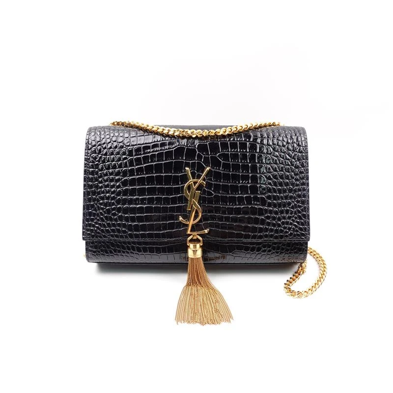 95新 YSL/圣罗兰 Kate黑金鳄鱼压纹流苏链条包T_ZY0000396477
