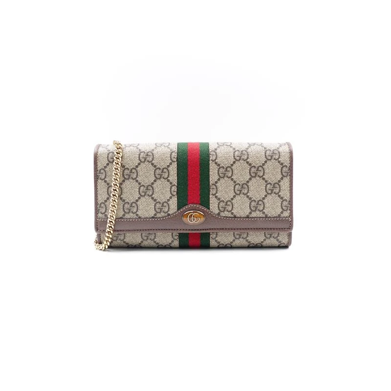 95新 GUCCI/古驰 老花拼棕拼红绿条链条包/T_ZY0000408359