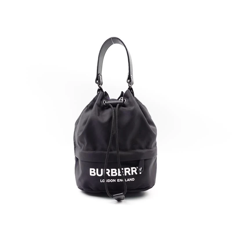 99新 BURBERRY/博柏利 黑色尼龙抽绳水桶手提包/H_ZY0000415449