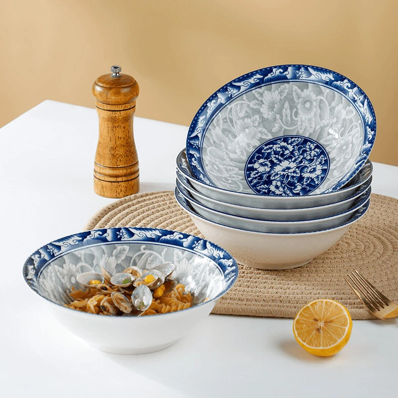 【4个装】青花瓷6英寸斗碗面碗中式家用吃饭加厚防烫斗碗陶瓷yw