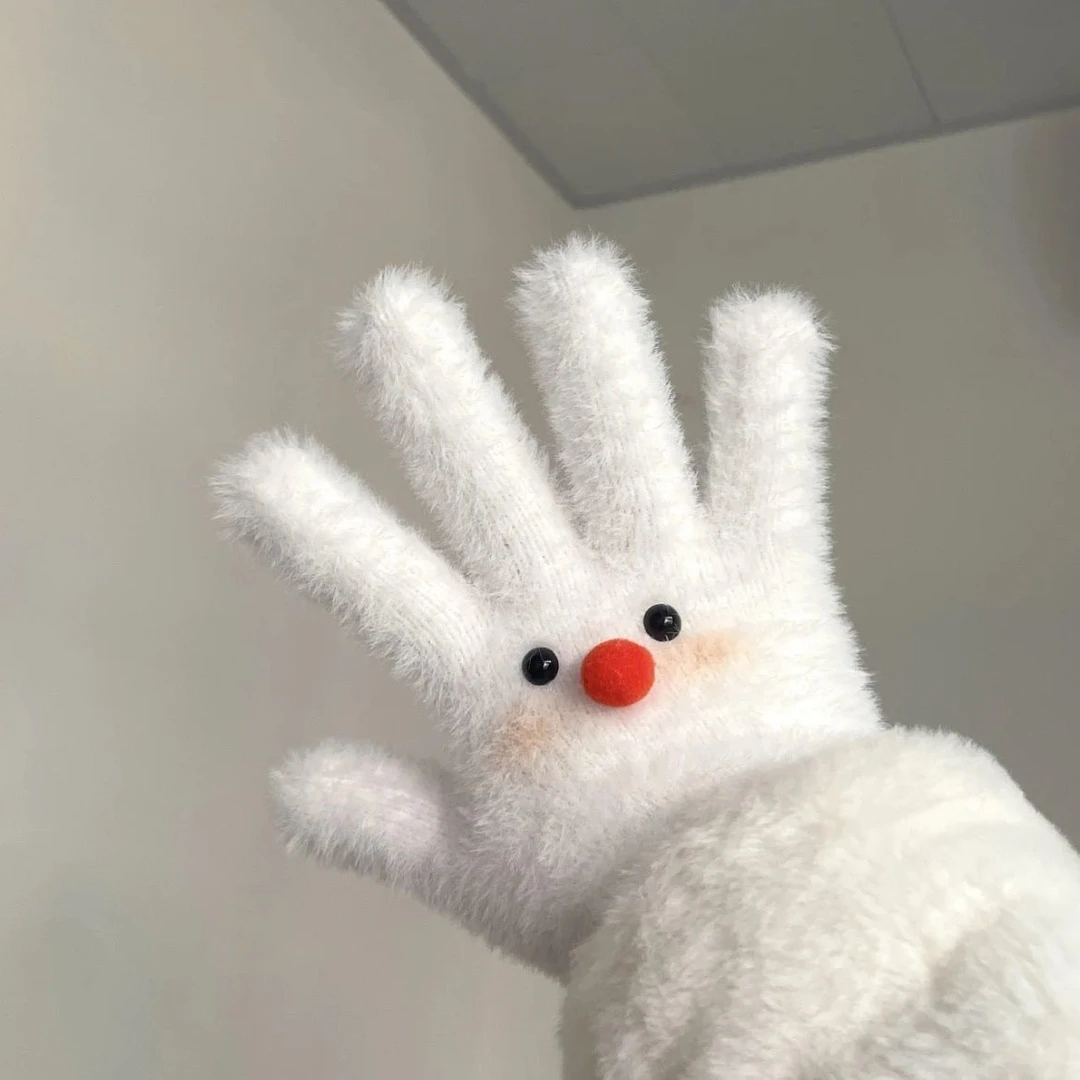 害羞雪人原创毛绒可爱少女保暖冬季手套分指防寒秋冬骑行学生yj