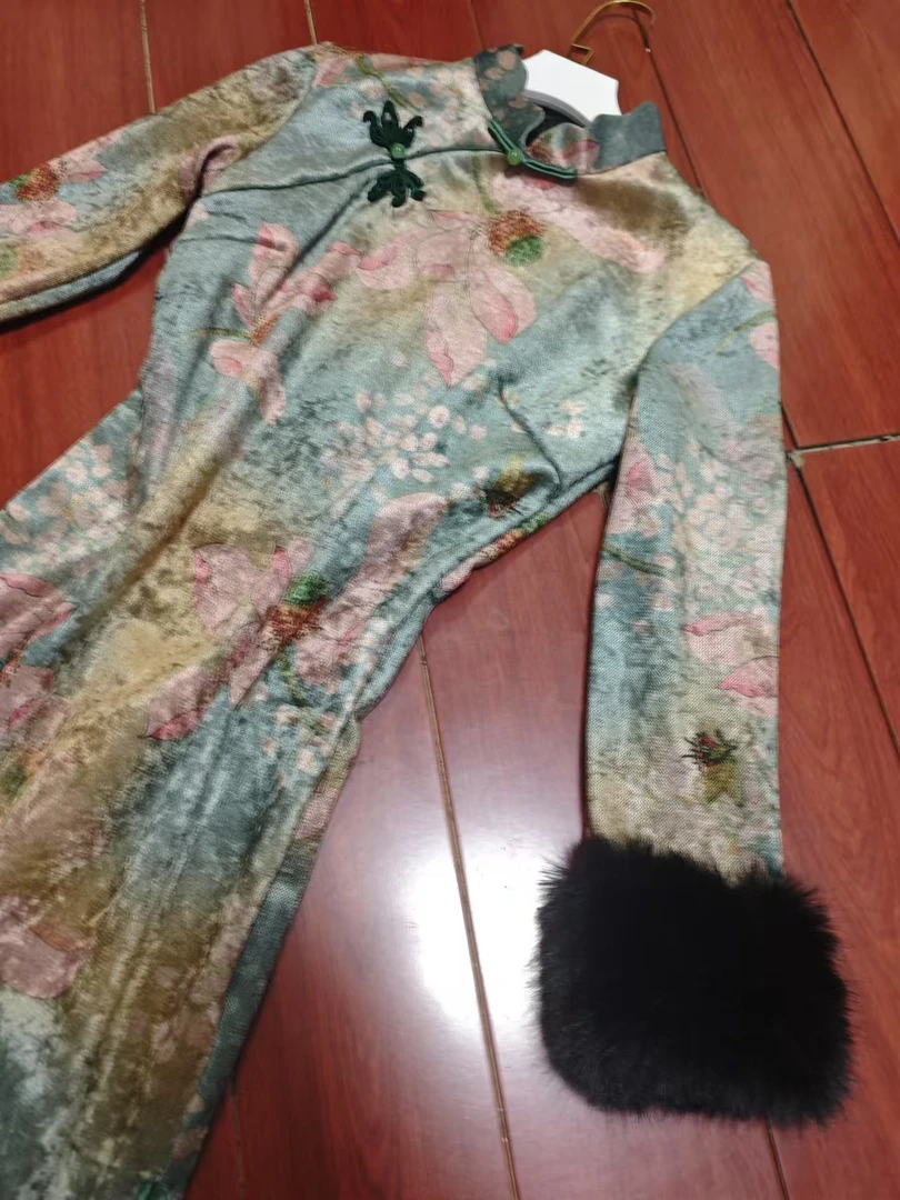 恬子梦 T563 冬季新款 玉玲珑 裙长120 加绒加厚长袖旗袍