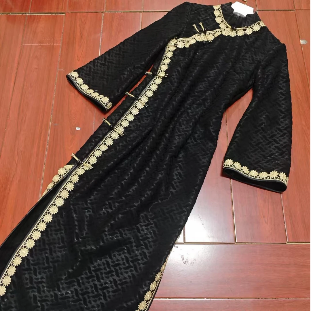 恬子梦 T590 冬季新款 冷黛 裙长120 加绒加厚长袖旗袍