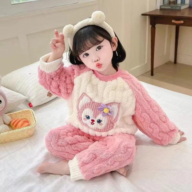 毛绒加厚加绒冬天儿童睡衣超萌可爱小女孩洋气家居服秋冬新款套装