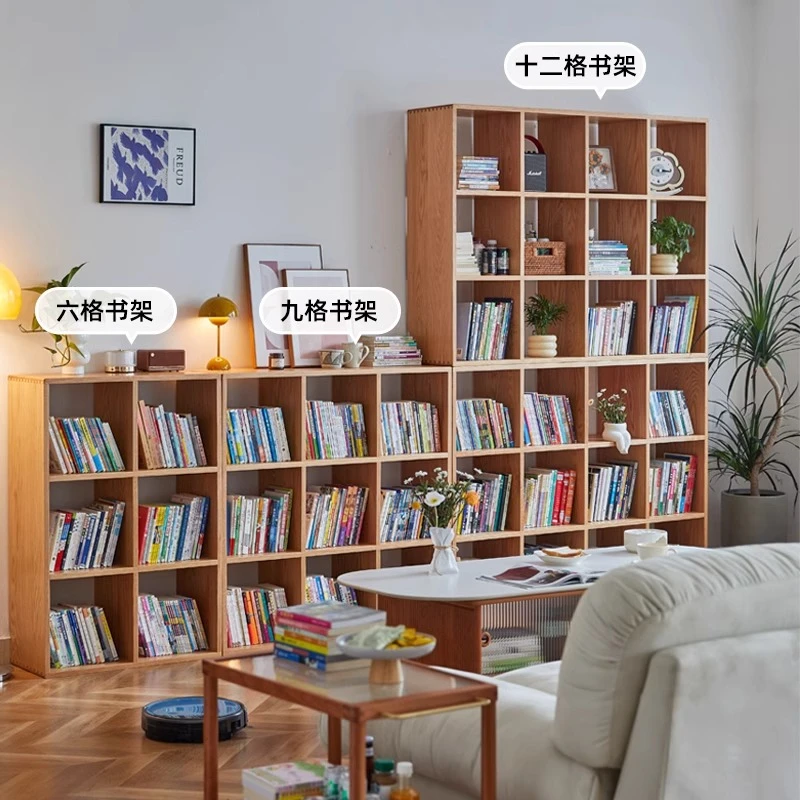 全实木落地书架墙红橡木客厅书房展示置物架隔断绘本玩具收纳边柜