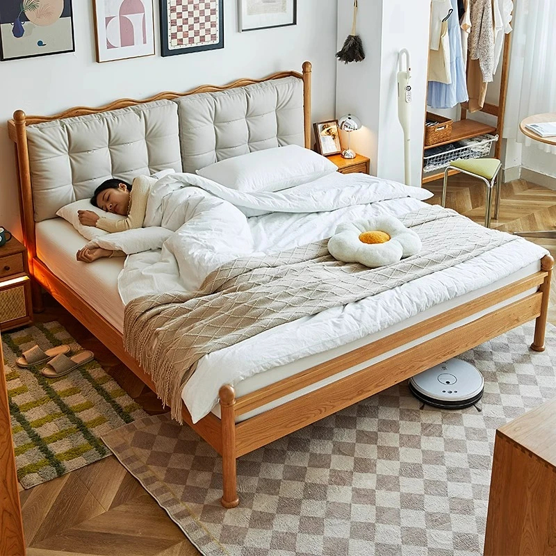 全实木复古温莎床小户型奶油风主卧次卧1.8米美式简约原木双人床