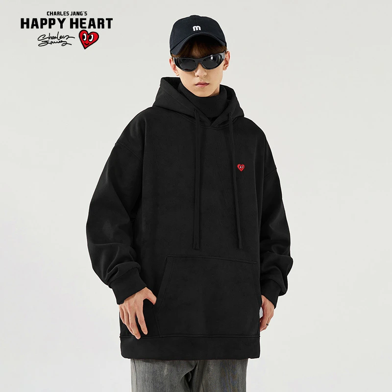 查尔斯桃心 潮流男装加绒款连帽卫衣男女同款宽松百搭保暖套头