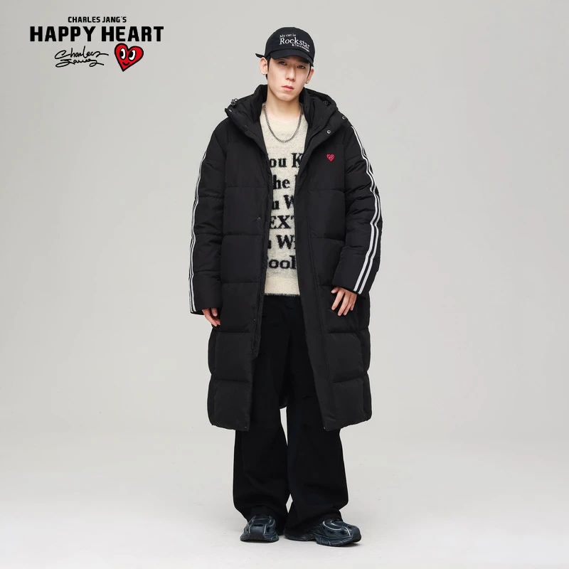 查尔斯桃心 连帽羽绒服长款保暖加厚百搭时尚休闲男女同款