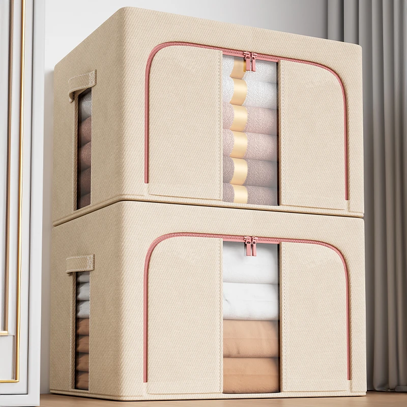 衣柜收纳箱家用衣服衣物布艺棉麻被子整理钢架折叠筐储物袋子搬家