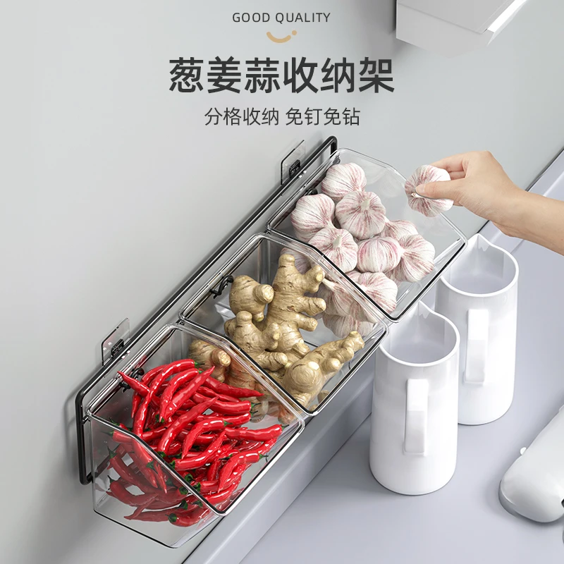 姜蒜收纳筐铁艺挂篮厨房生姜蒜头葱鸡蛋水果挂篮免墙上打孔收纳盒