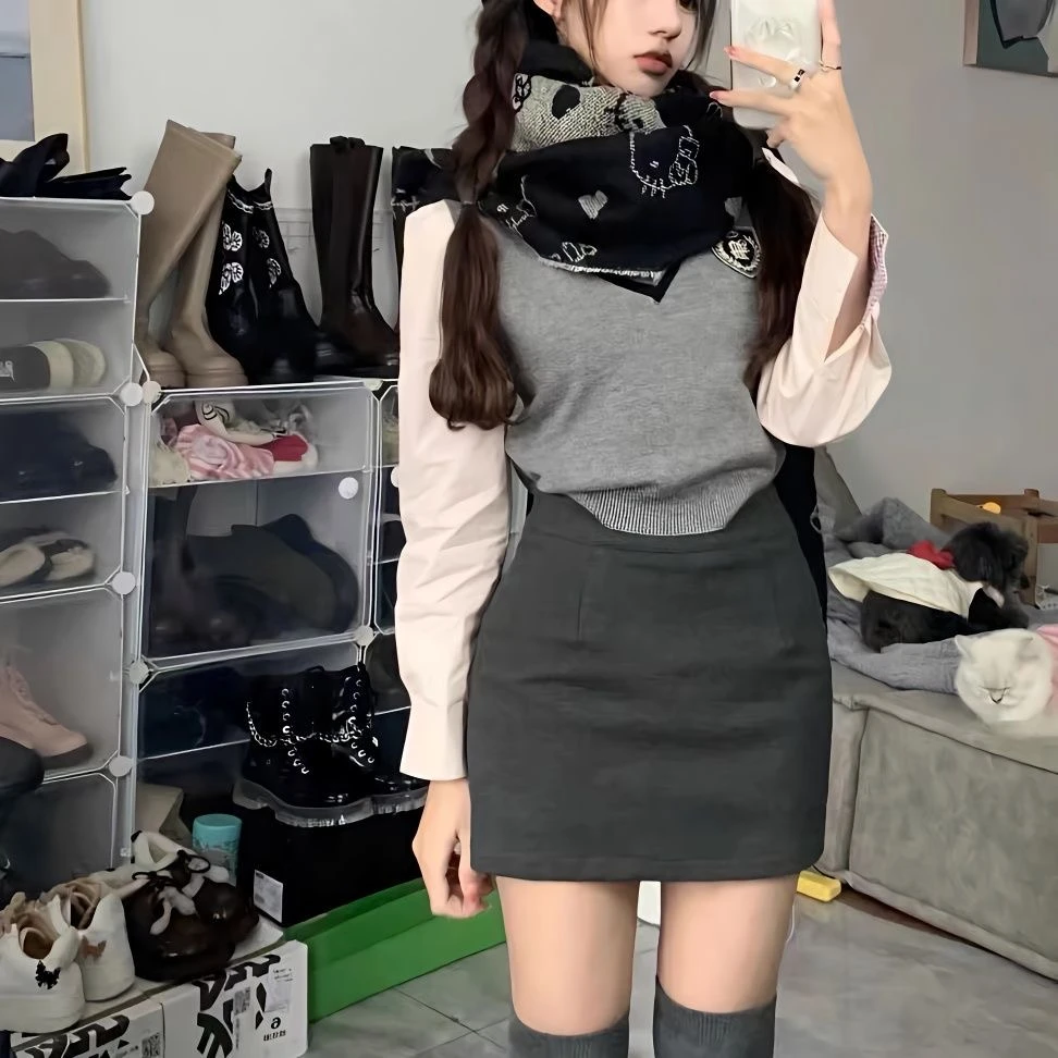 包臀毛呢西装半身裙女灰色高弹高腰紧身辣妹性感显瘦呢料打底短裙