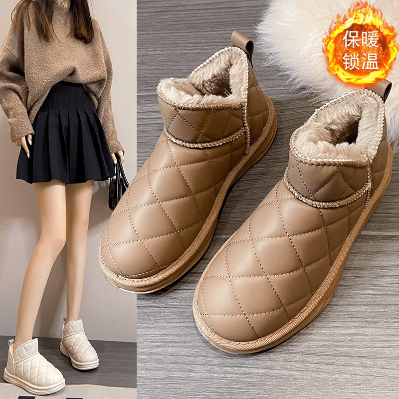 回力瑞雪地靴女鞋子冬季加绒加厚棉鞋防水外穿东北面包女菱格棉靴