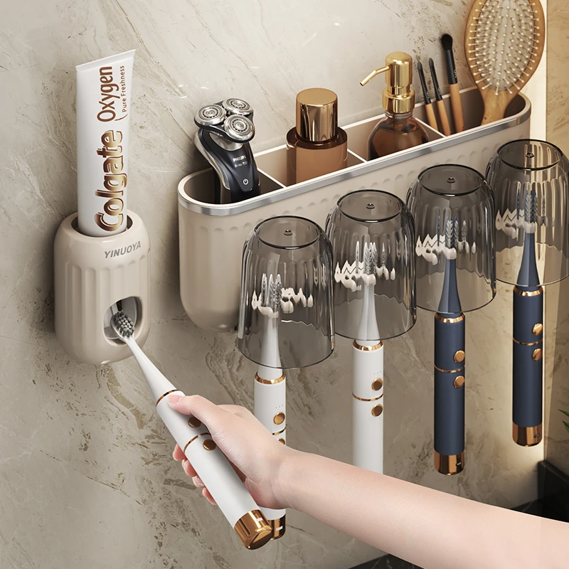 卫生间电动牙刷架挂墙式牙刷漱口杯架子牙具座免打孔刷牙杯壁挂式