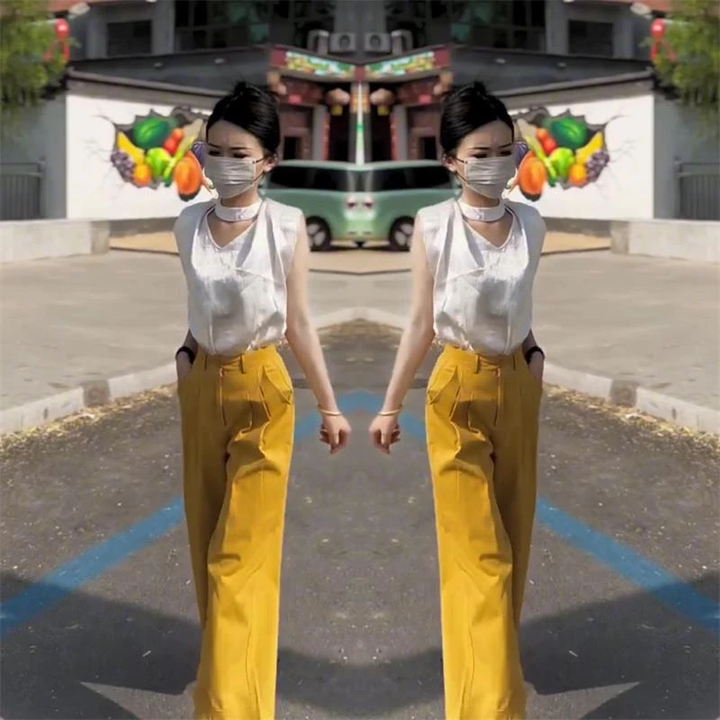 炸街网红爆款套装2025夏季新款提花雪纺衬衫上衣+高腰九分直筒裤