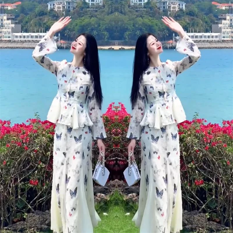 格润雅时尚套装裙2025年夏季新款设计感长袖上衣半身裙洋气两件套