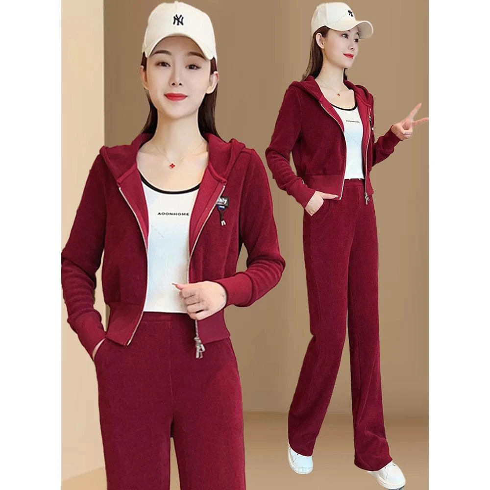 时尚休闲运动服套装女2025秋季新款小个子开衫连帽卫衣外套两件套