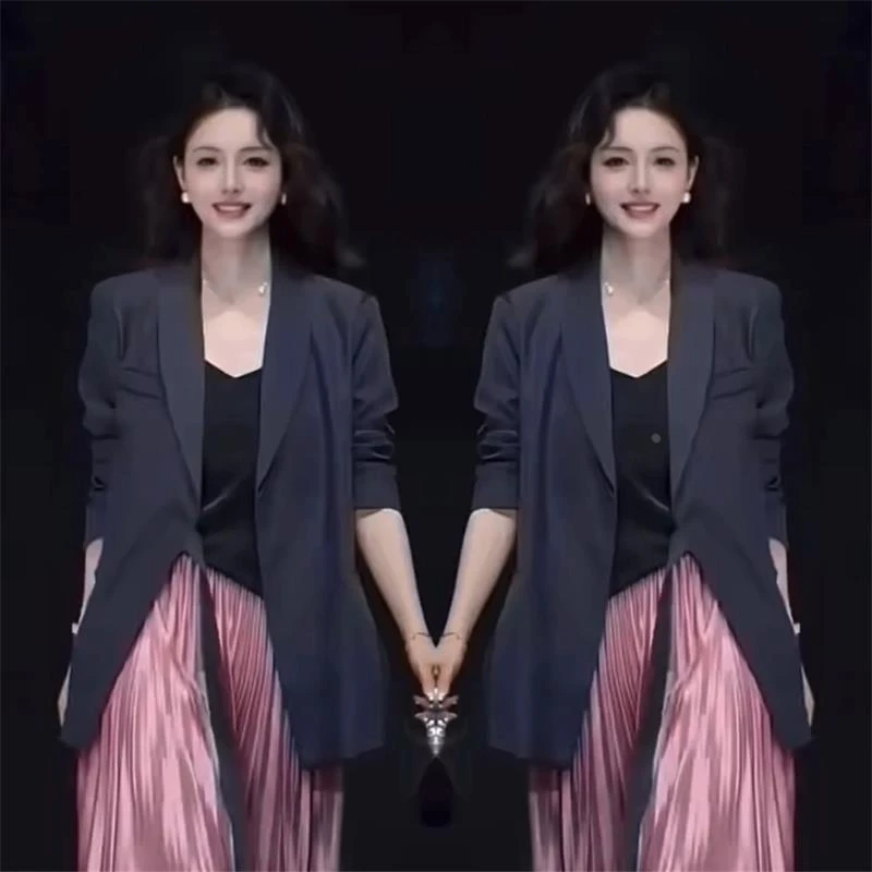 六梨网红爆款套装裙女春秋新款复古碎花通勤外套+显瘦半身裙花朵