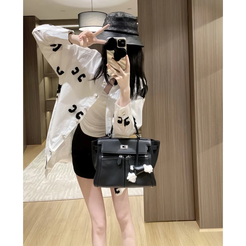 白色慵懒风毛巾绣C字衬衫女秋季时尚百搭复古设计感小众韩版衬衣