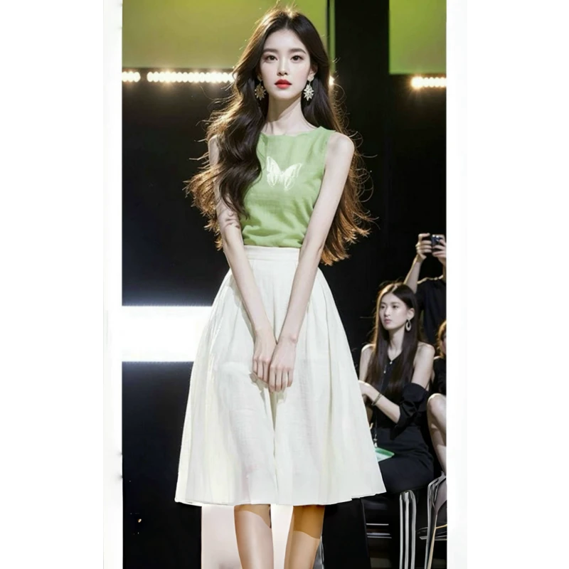 美式蝴蝶印花无袖小背心内搭女2024夏季薄荷绿曼波风坎肩吊带上衣