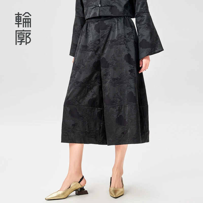 轮廓松云间提花八分裤复古时尚百搭舒适宽松遮肉休闲裤L241K010