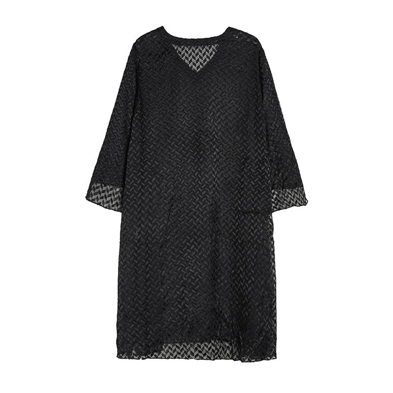 轮廓原创短袖t恤女中长款宽松显瘦V领时尚简约春夏新款L211Y011