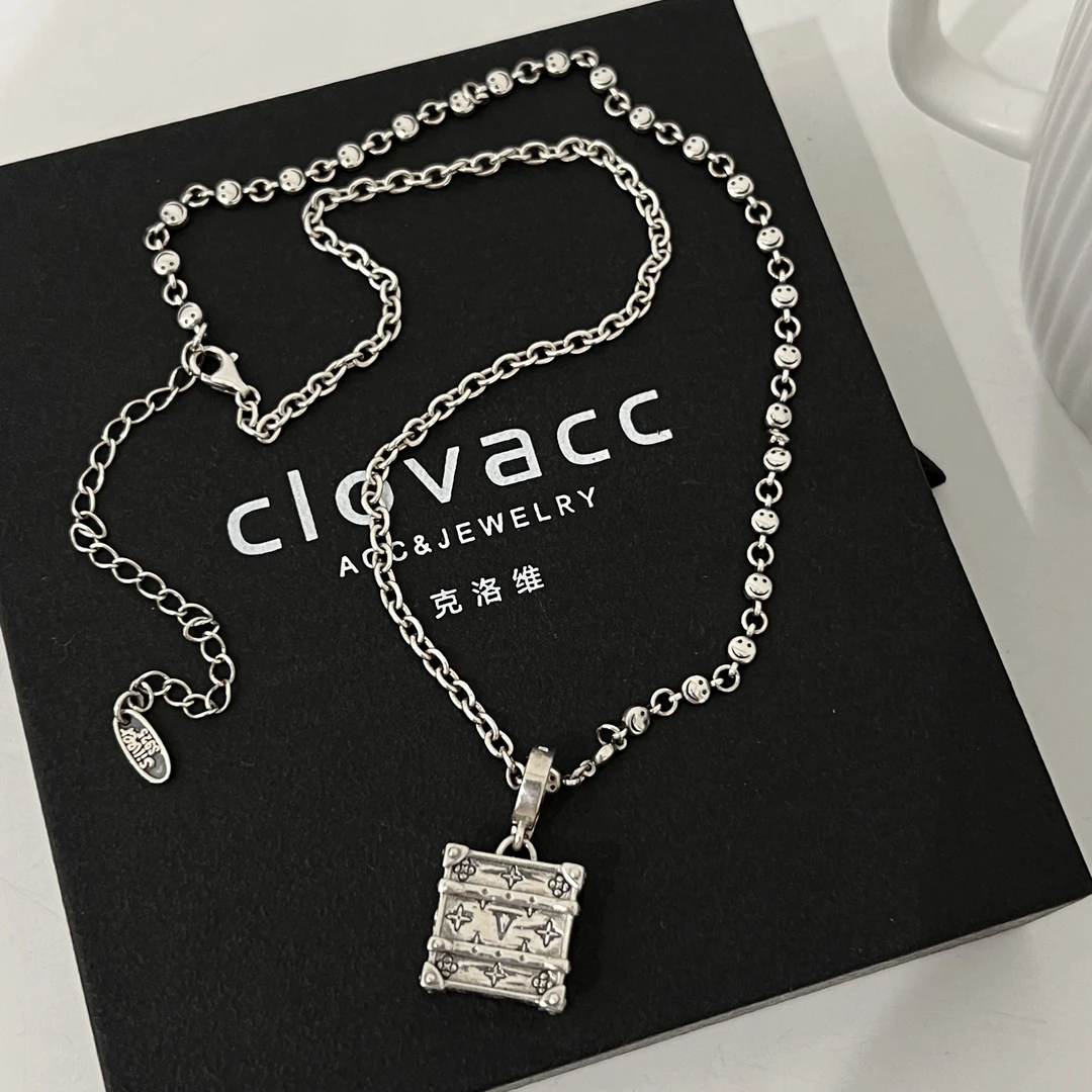 坠链均925银 轻奢简约时尚个性设计感老花箱包吊坠纯银项链41+7cm
