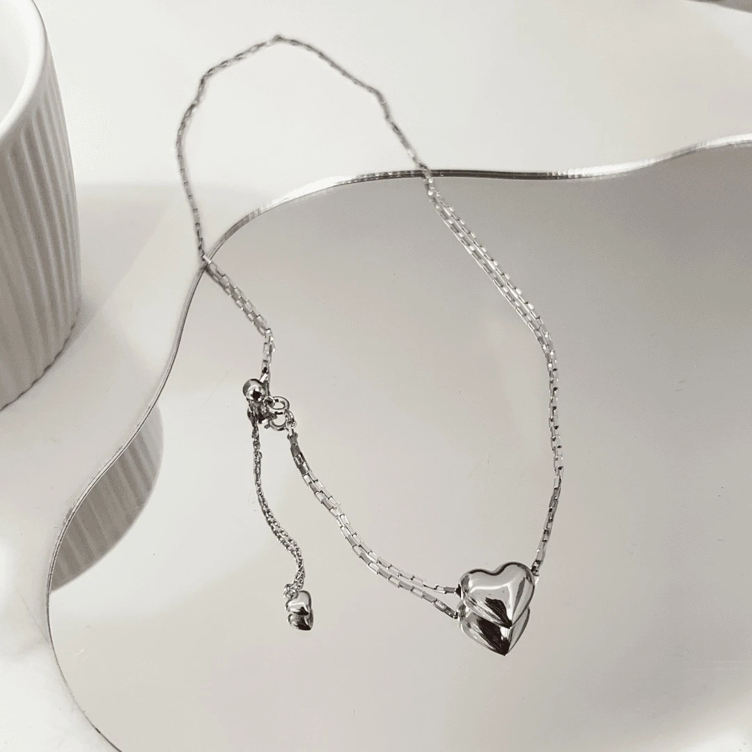 坠链均925银 《恰恰舞》简约时尚小众桃心吊坠流苏纯银项链45cm