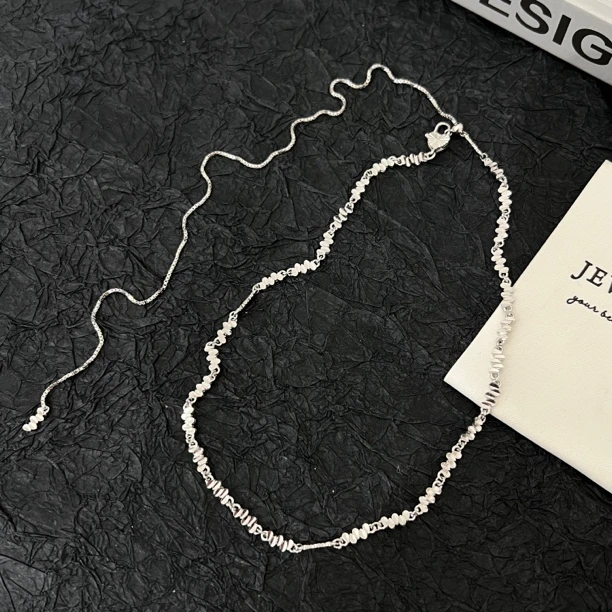 坠链均925银 《琉光》复古简约首饰不规则形状拼接抽拉纯银项链63cm