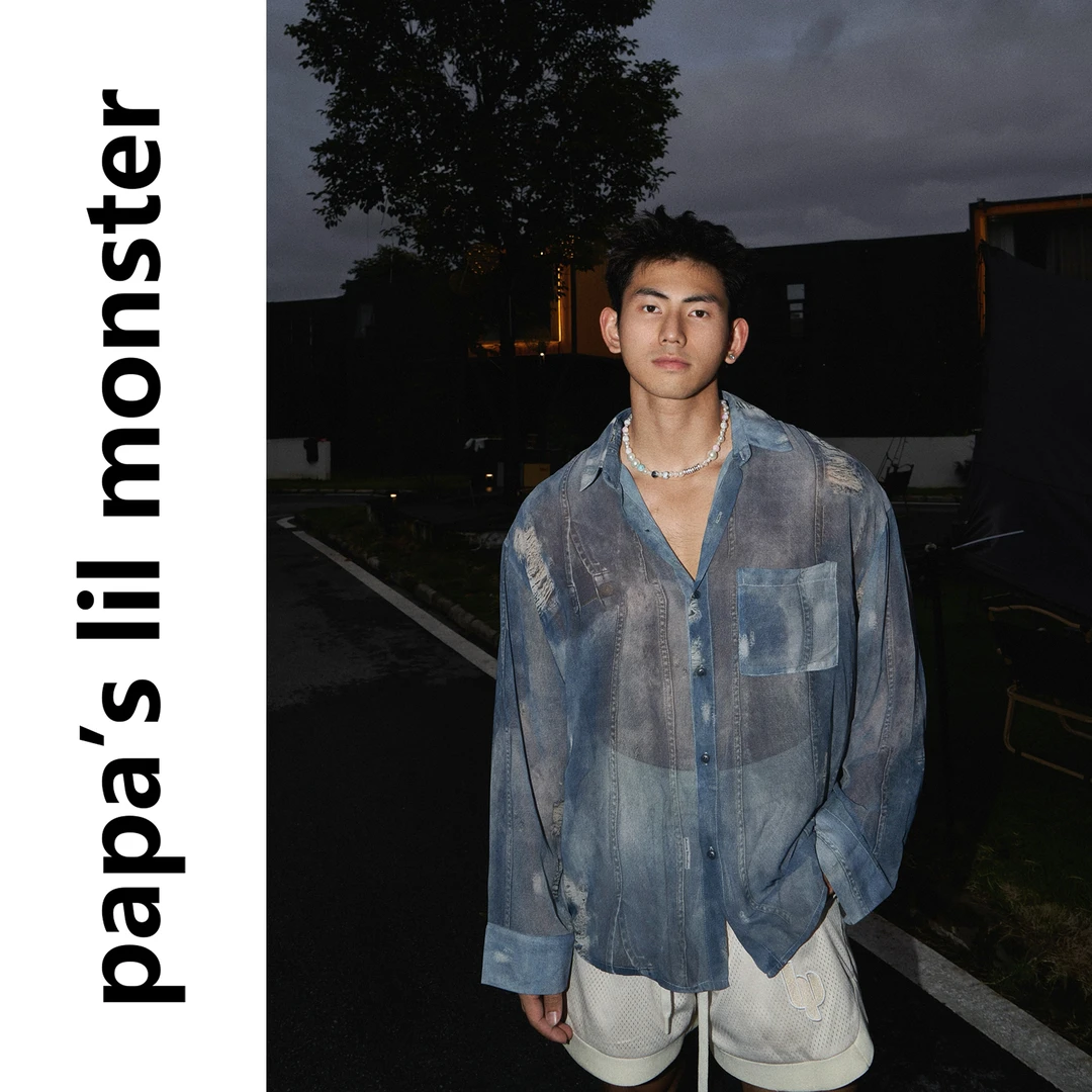 lil monster 原创轻纱复古风新趋势浪漫柔美风轻盈薄透牛仔衬衫