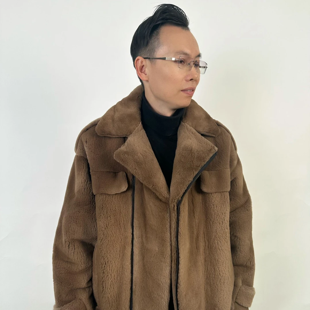 【森源】进口丹麦小母貂拔针工艺貂绒皮草外套潮流男装休闲时尚