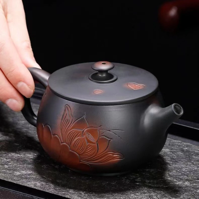 【凤鸣壶】手拉壶紫陶莲花汉瓦紫陶出水会有鸟叫声音的紫砂壶茶具