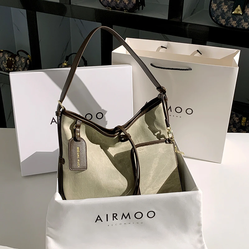 AIRMOO/艾姆轻奢真皮包包女士休闲通勤大容量斜挎包百搭托特包