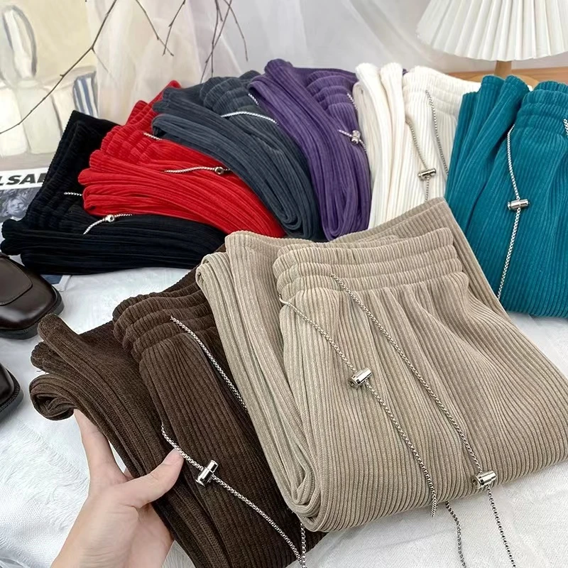 欧棉绒秋季加厚阔腿裤子女高腰直筒新款休闲拖地裤显瘦668