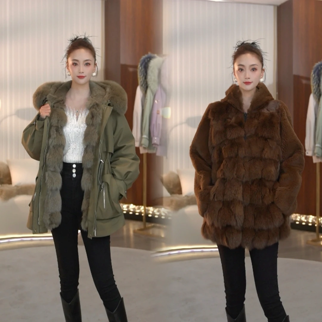 【梦蝶升级狐狸头+毛袖】一衣三穿可拆卸新款冬季真毛保暖派克