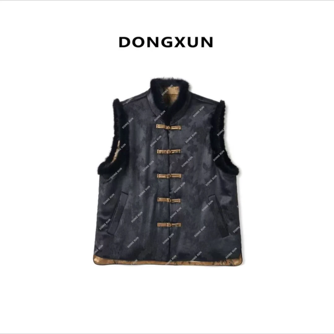 【竹韵】百分百桑蚕丝香云纱新中式冬季棉马甲双面双穿DX24YR003