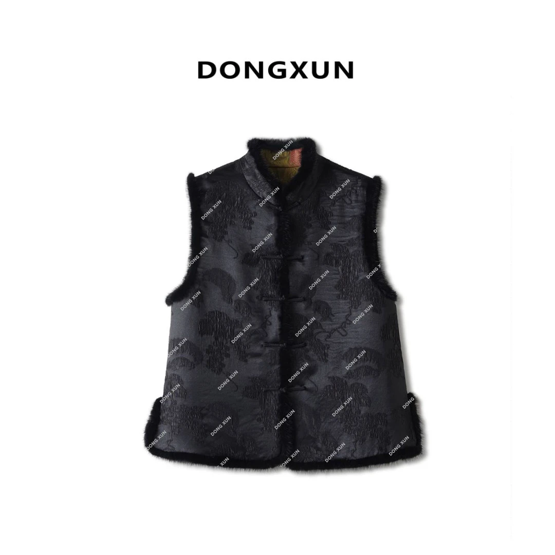 【囍上枝头】百分百桑蚕丝香云纱新中式棉马甲双面双穿-松鼠