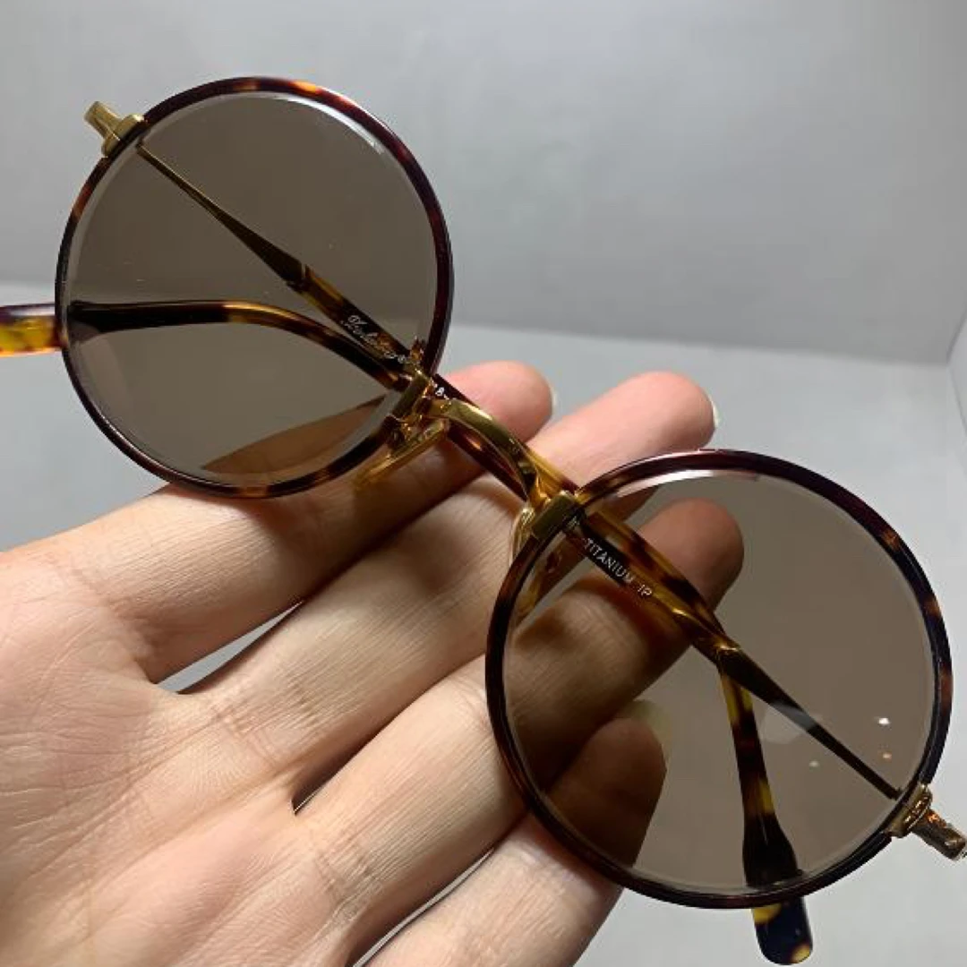 纯钛复古包圈架圆形天然水晶石眼镜遮阳中老年石头镜圆框茶色