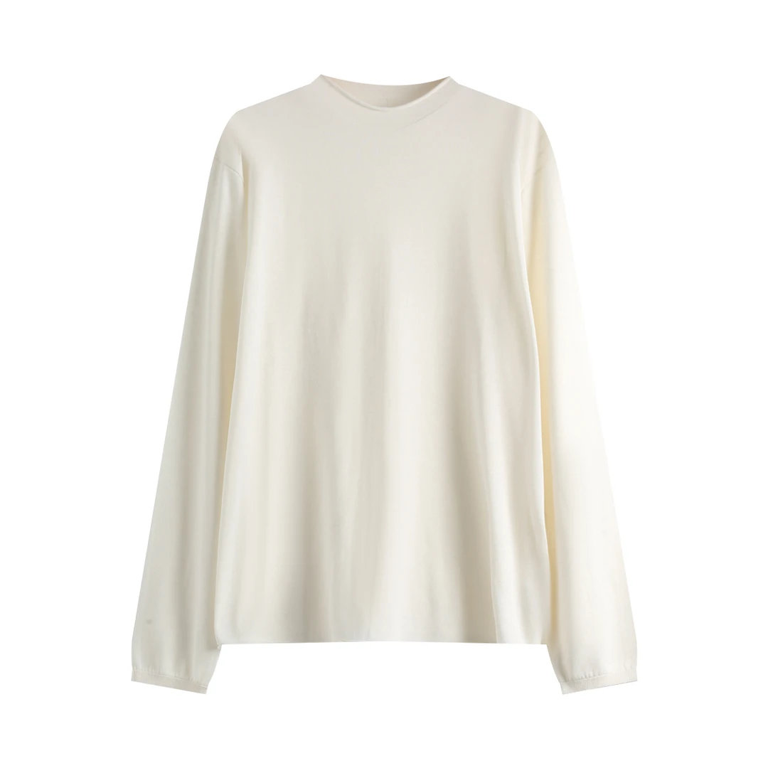 新款桑蚕丝针织衫上衣 ZY-S3215长袖白色时尚百搭宽松半高领纯色