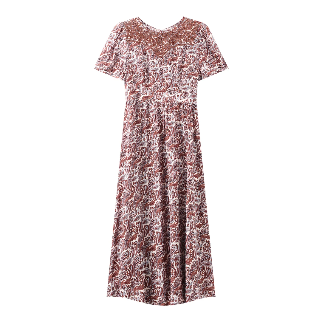 印花时尚裙子夏季长裙衬衣毛衣白色新款桑蚕丝连衣裙  GS-Y681