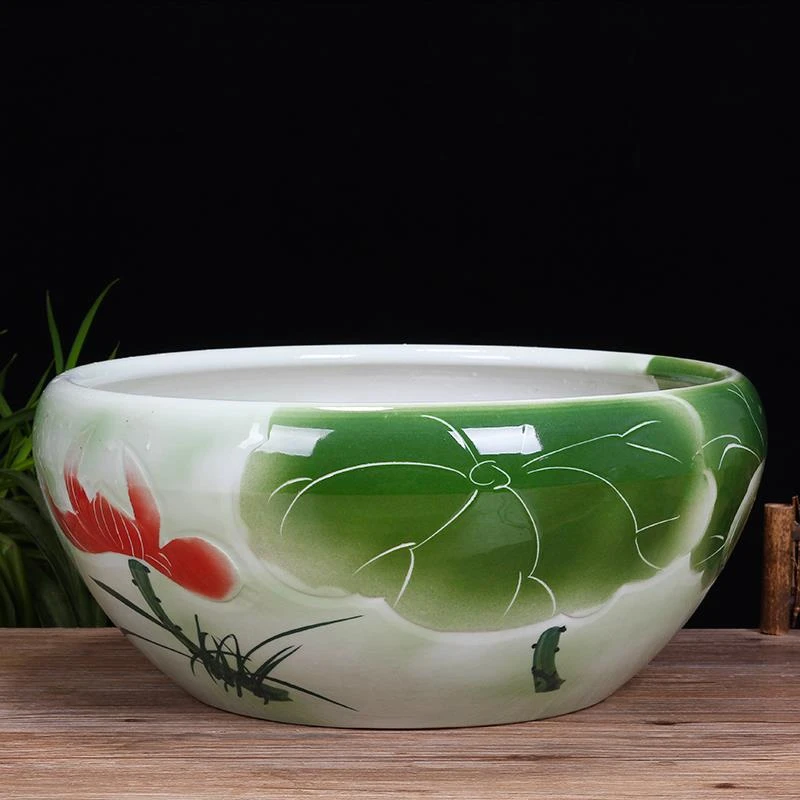 景德镇陶瓷鱼缸手绘桌面大号招财金鱼乌龟缸盆睡碗莲水仙荷花盆缸